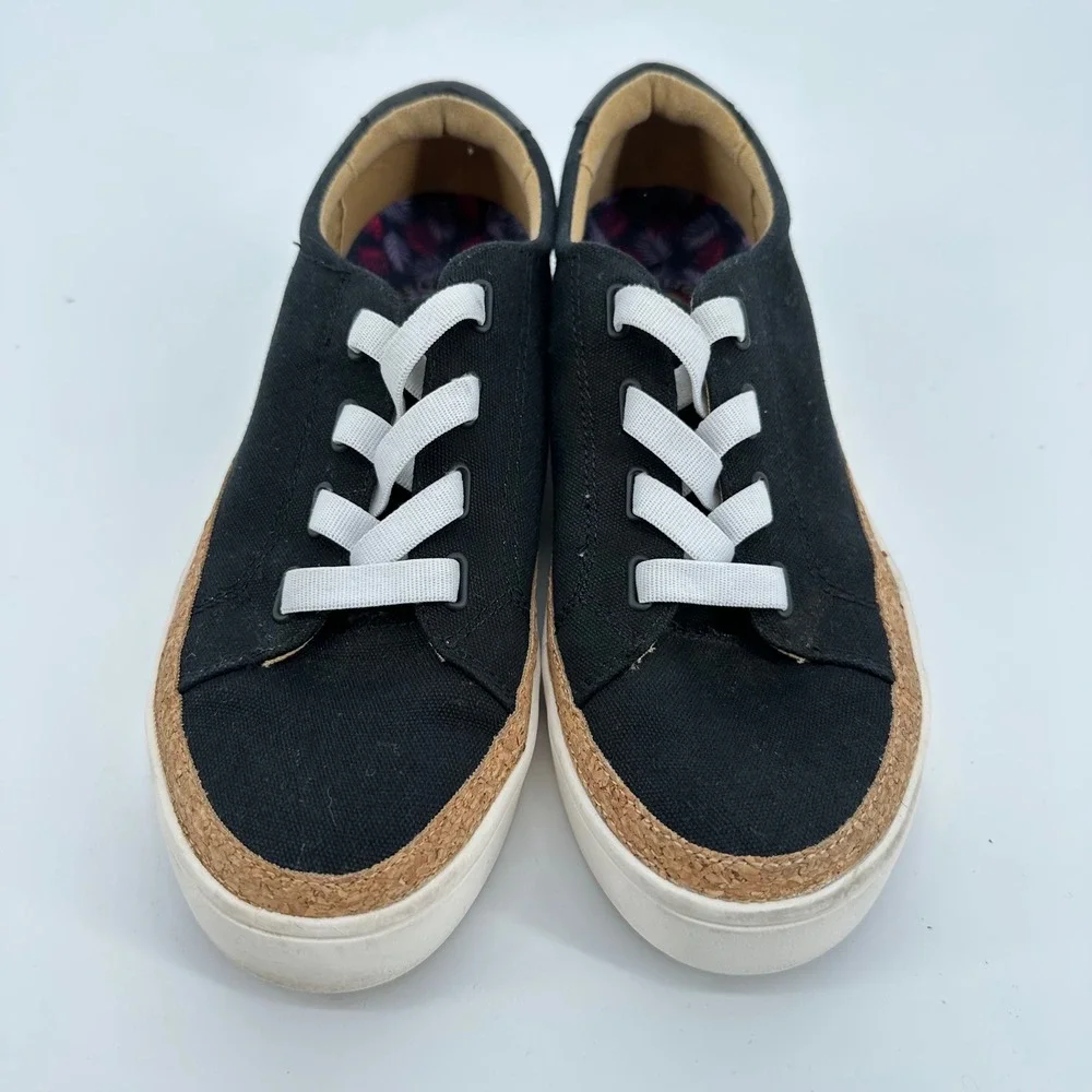 Revitalign Womens Black Canvas Platform‎ Sneakers Cork Trim Casual Shoes 9